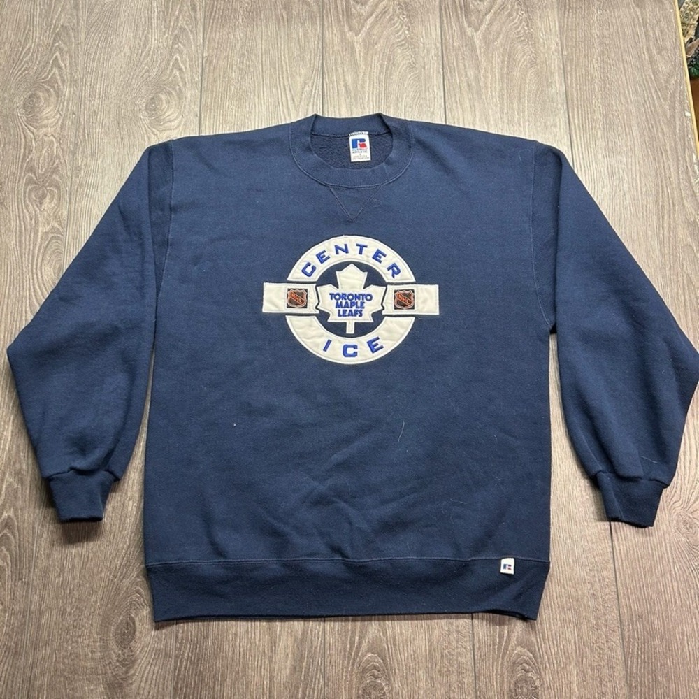 Vintage Toronto Maple Leafs Large NHL Center Ice Russell Sweatshirt Navy